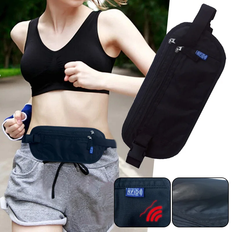 Nylon Anti-Theft Outdoor Cycling Waist Bag RFID Blocking Phone Wallet Pouch for Men Women Fanny Pack Sports Running Card Holder