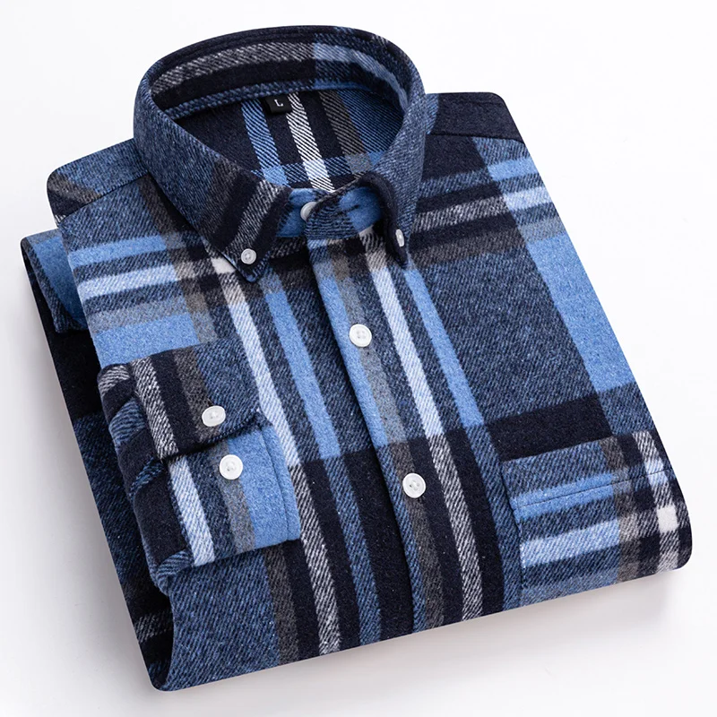 New in shirt hight qulity 100%cotton sanding long-sleeve shirts for men slim fit casual shirt soft plaid designer office clothes