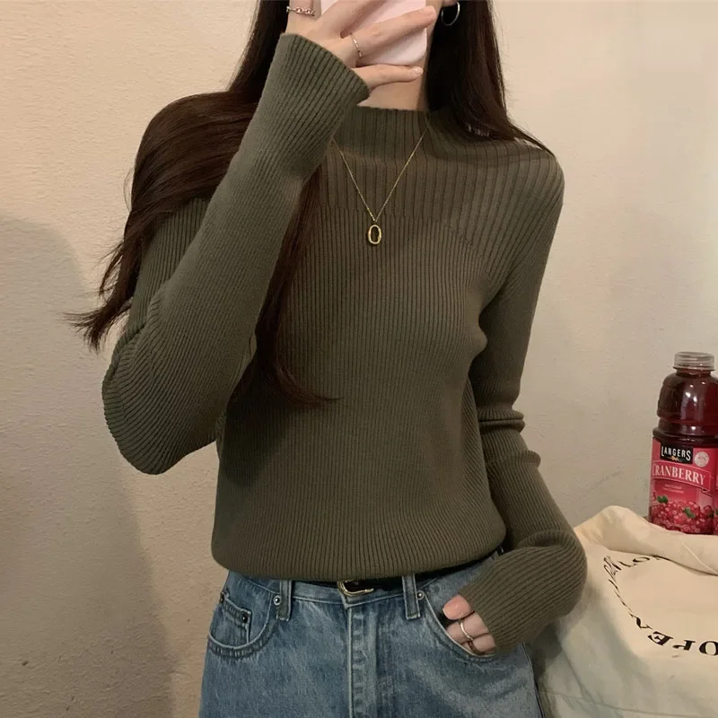 Fashion Stand Collar Knit Sweater Women Pullovers Long Sleeve Knitted Sweater Pullover Women Tops Knitwears Women Clothing M886