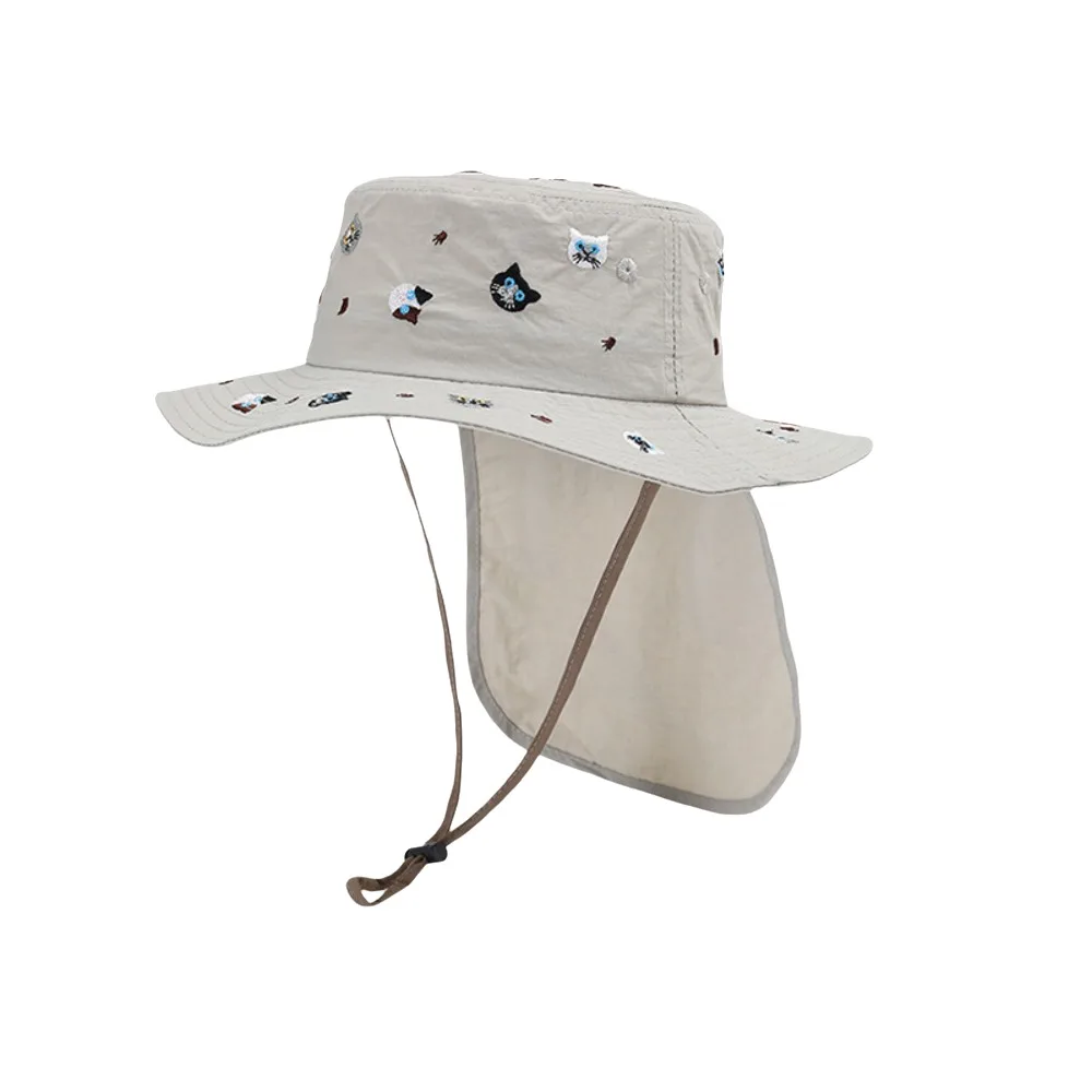 

Kawaii Children Panama Cap Neck Protection Cartoon Embroidery Broad Brim Bucket Hat Fashion Quick-dry Baby Sun Hat