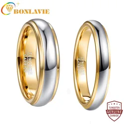 Bonlavie-炭化タングステンカーバイドリング,金メッキメッキ,炭化タングステン鋼リング,6mm,幅4mm,結婚式の快適さ,タングステンカーバイド