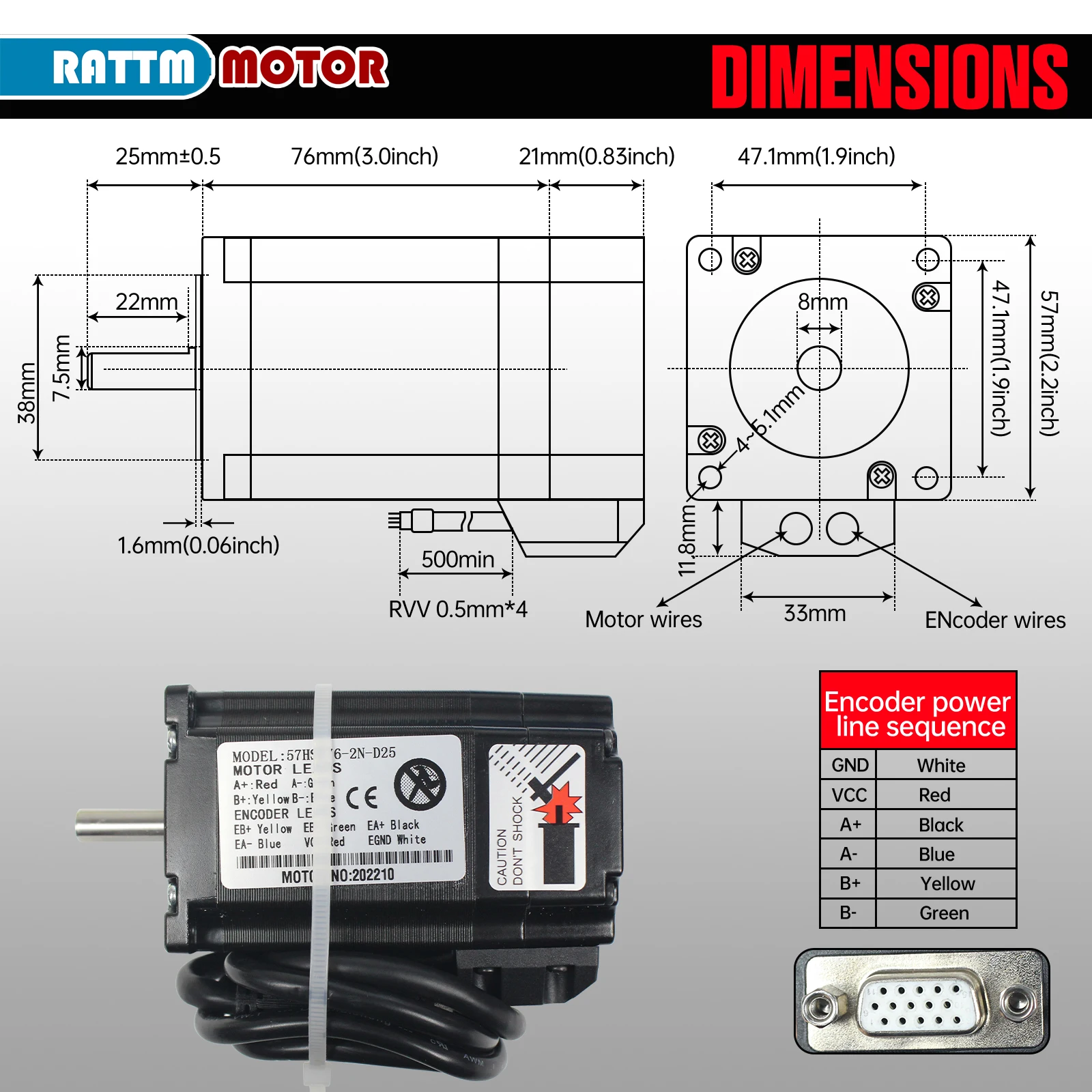 

2 N·m Nema23 Closed-Loop Servo Stepper Motor, CNC Controller Kit, 76 mm, 2HSS57 Hybrid Driver, 2M Cable Wire