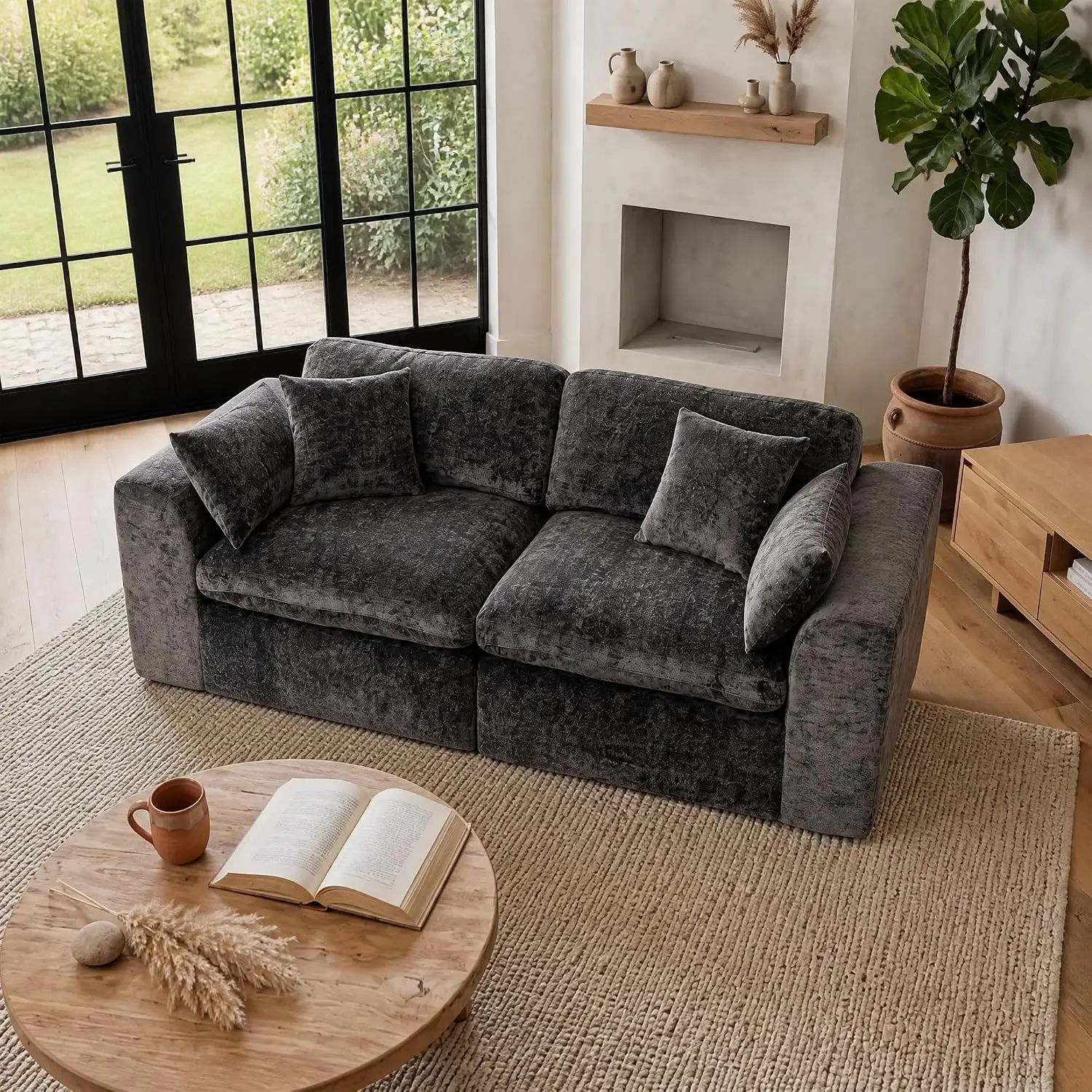 Cloud Sectional Sofa Living Room, Modern L-Shape Back Cushion, Oversized Convertible Deep Chenille Modular Seater, Customized