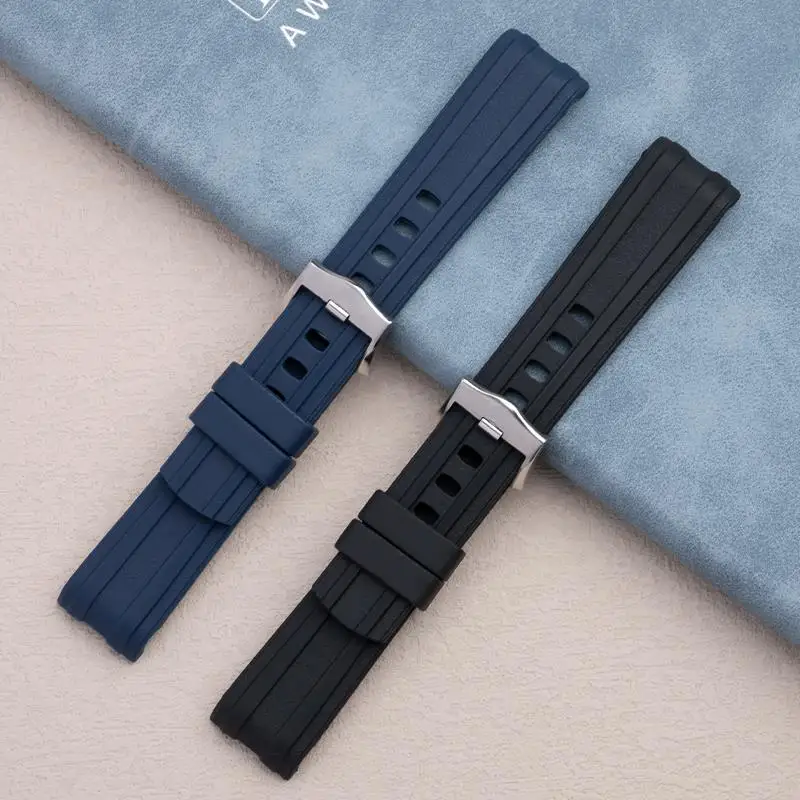 TINTAG Curved End 20/22mm Soft Nature Rubber Strap For Omega Strap Seamaster 300 Wristband Bracelet Band Waterproof Watch