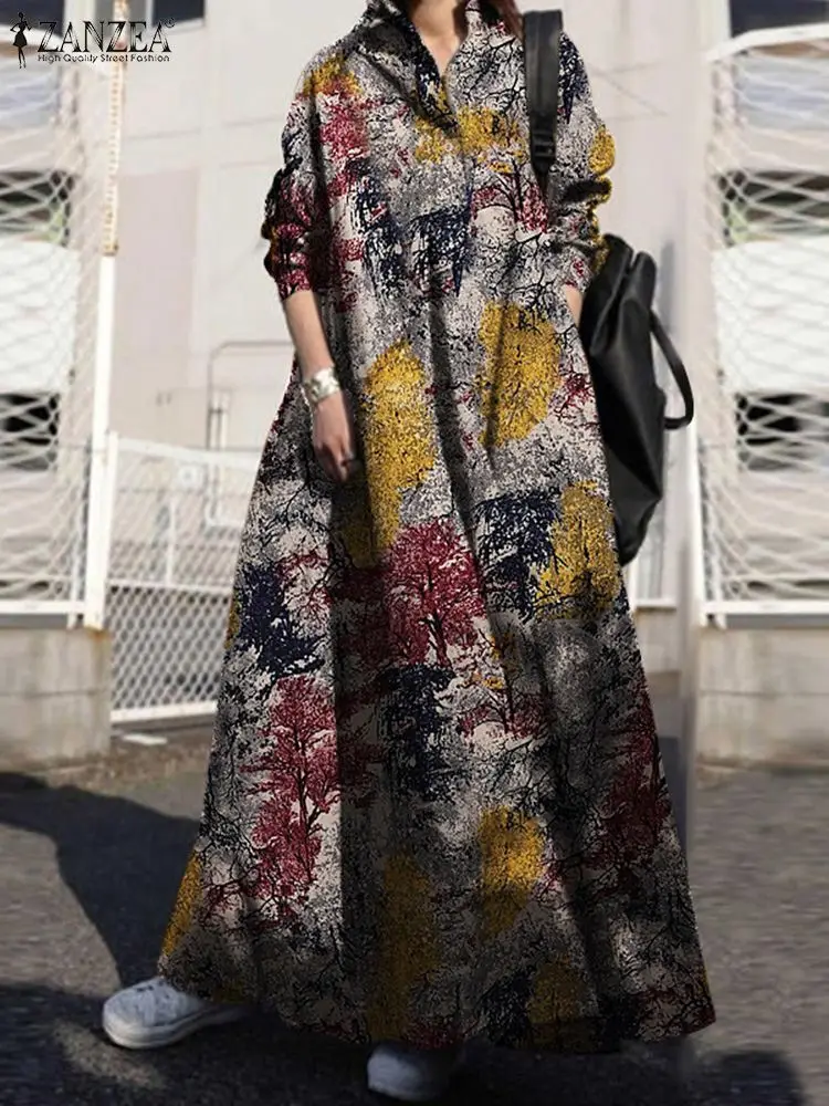 2024 otoño vestido veraniego ZANZEA mujer moda camisa vestido primavera manga larga Maxi bata Kaftan 2024 bohemain vacaciones Vestidos Sarafan