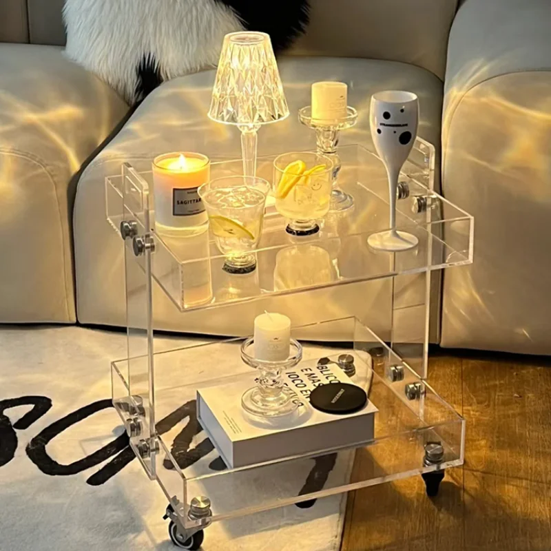 Acrylic double-layer large-capacity trolley medieval storage with wheel rack movable angle multi-layer storage edge