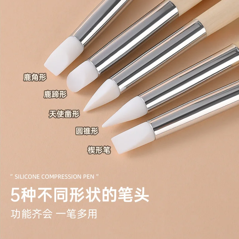 Wooden Handle Silicone Tip Nail Art Pressing Pen Nail Art Carving Pen Multi-Functional Nail Art Tool For Sticker Sequin Pressing