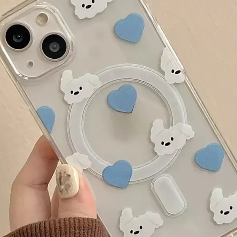 Heart Kawaii Puppy Ears Phone Case For Magnetic iPhone 17 AIR 16 E 15 14 13 12 11 PRO MAX PLUS MINI Wireless Charging Cover - view 3