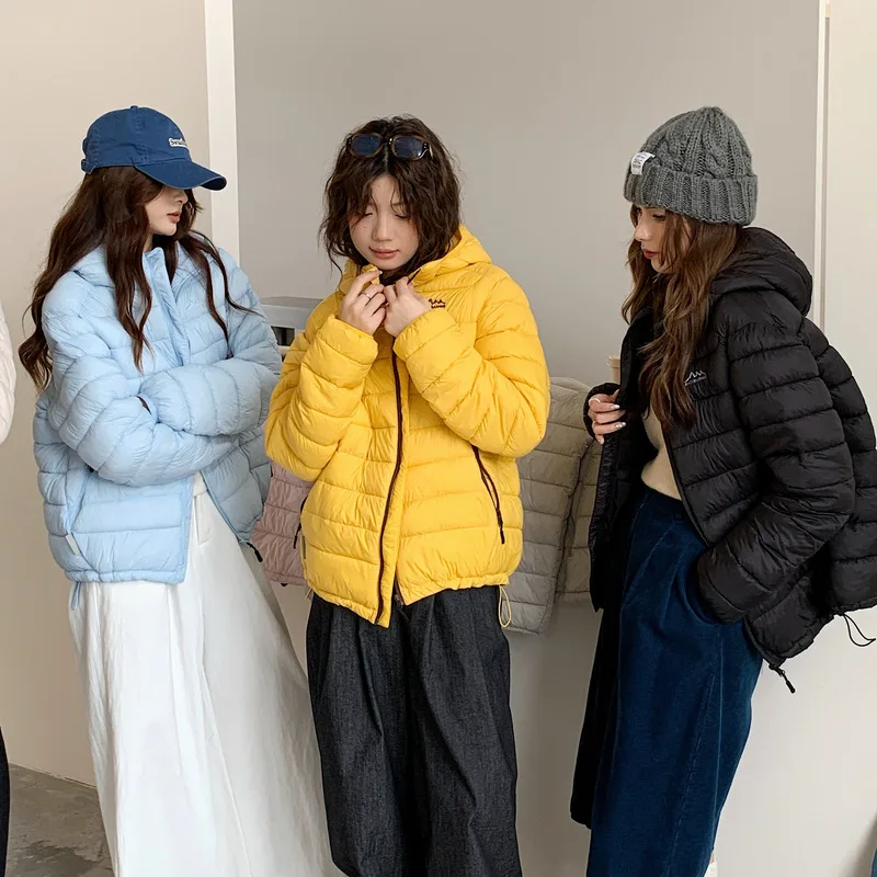 

Hooded Parkas Coats Women Short Solid Jackets Zipper Pocket Drawstring Long Sleeve Thick Slim Fit Office Lady Casual 2025 Winter
