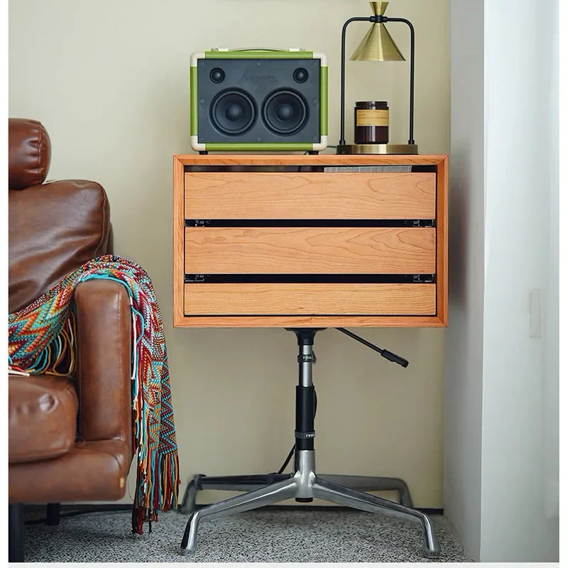 Nordic solid wood large head side cabinet, lifting and rotating bedside cabinet, sofa side table, vinyl record projection rack,