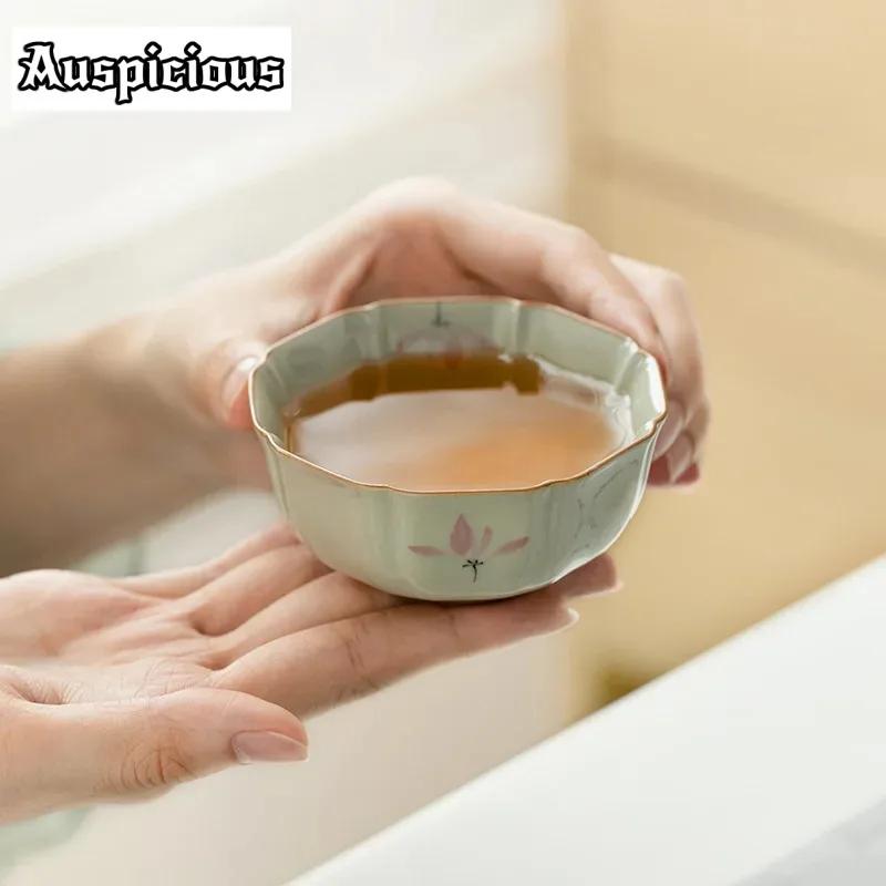 

2pc/set Pure Hand-painted Pink Orchid Ceramic Teacup Japanese Flower Mouth Cup Beautiful Master Cups Tea Bowl Teaware Craft 95ml