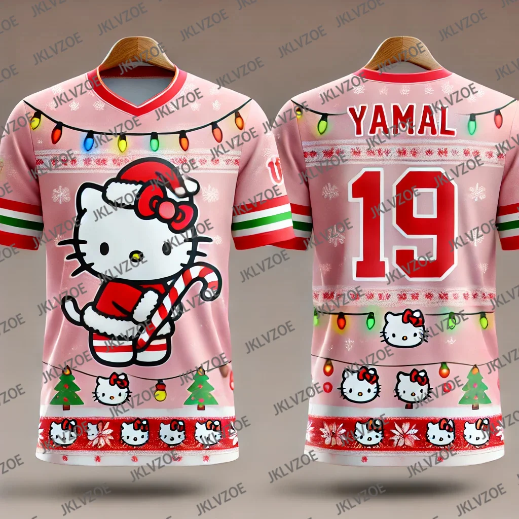 MINISO Boy Girl Sanrio Hello Kitty Tshirt Christmas Style Sport Tees Top Fashion 3D Print Yamal No.19 Tshirt Women Men Clothing