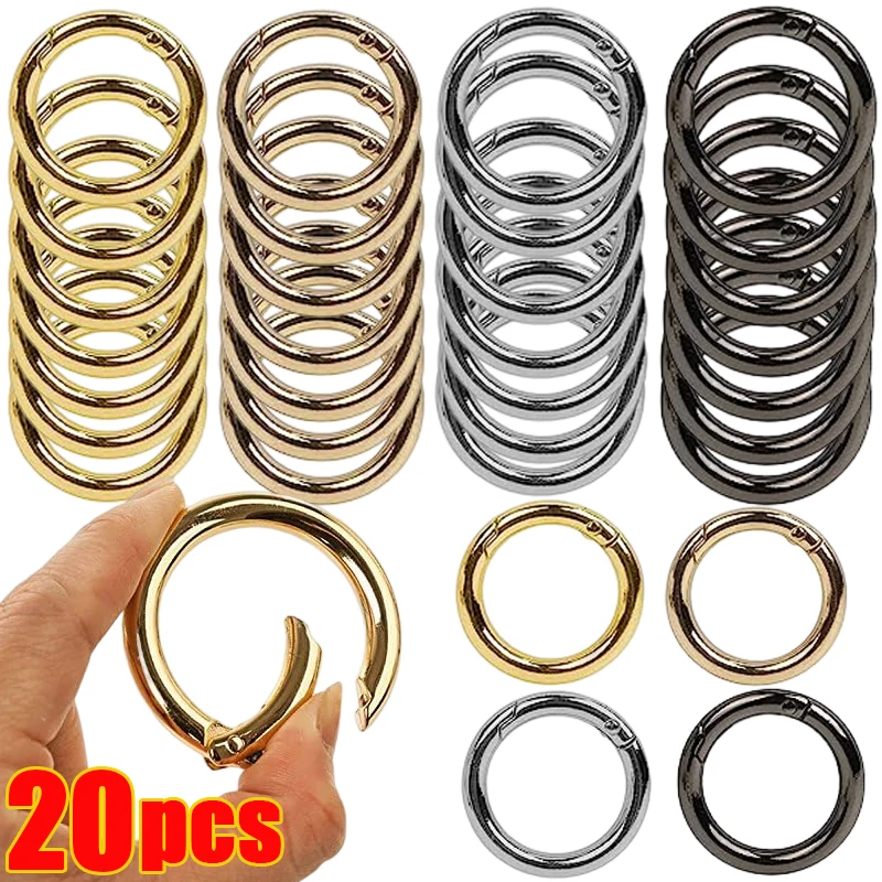 20pcs Colorful Metal Ring Spring Clasps DIY Jewelry Openable Round Carabiner Keychain Bag Clips Hook Dog Chain Buckles Connector