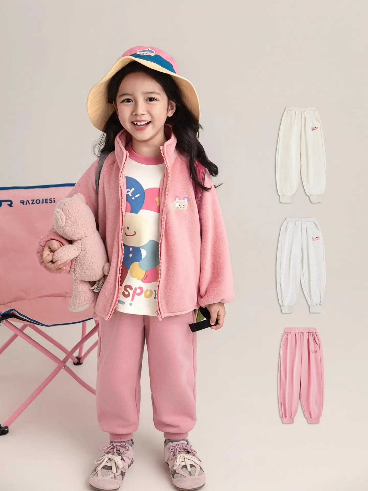 Christmas Girls Embroidered Joggers Soft Cloudlike Fleece Active Pants Holiday Gift Set 1-7 Years