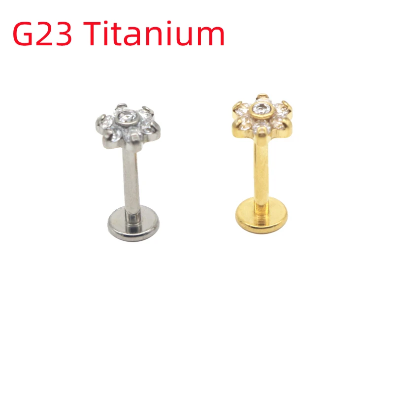 

10pcs F136 TITANIUM Flower Labret Gem Lip Piercing Stud Tragus Helix Internally Thread 16G 8mm Bar