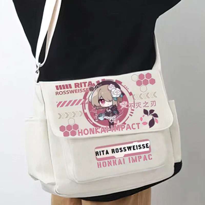 لطيف Kawaii، أسود أبيض، Honkai Impact 3rd، طالب أطفال المراهقين، أنيمي رسول حقائب الكتف Crossbody للفتيات في المدارس الأولاد