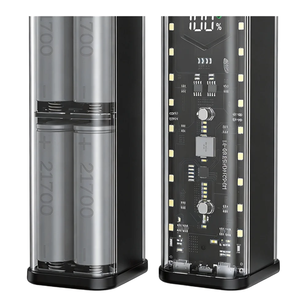 22.5W Dual-Output for Power Bank Enclosure Compatible with 8x Flat 21700 Batteries Featuring and Charging Ports
