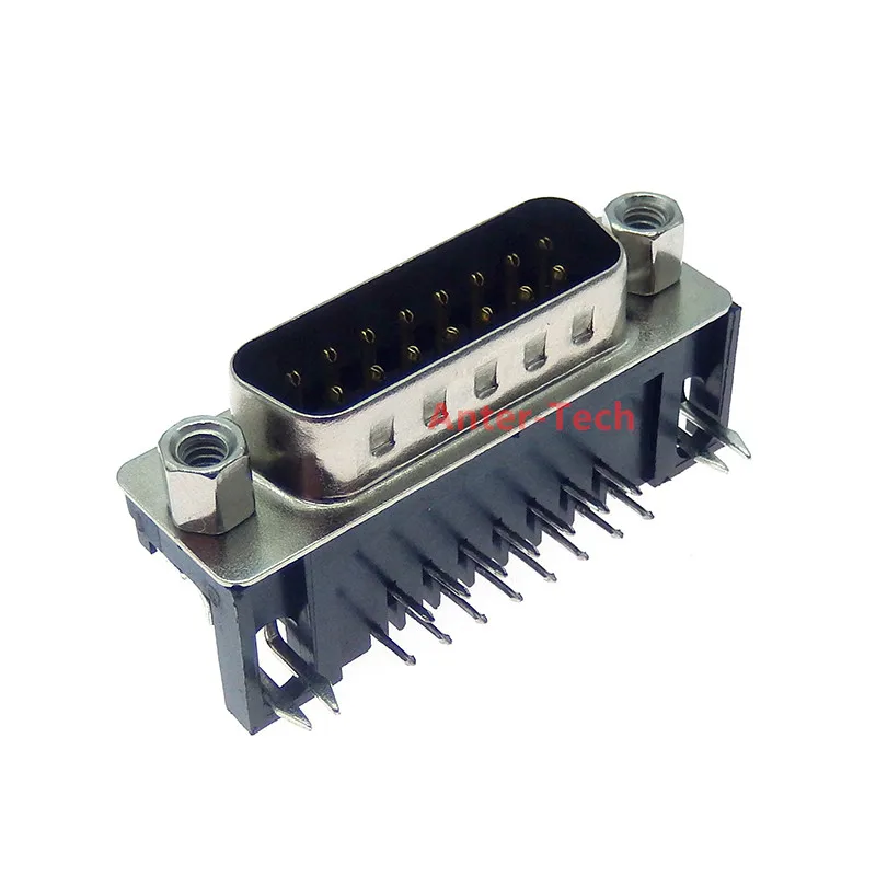 2Pcs Sample Black Male/Female DB15 H DR15 D-Sub Right Angle Double Row Pins PCB Mount VGA Port Connector Socket With Screw Nuts