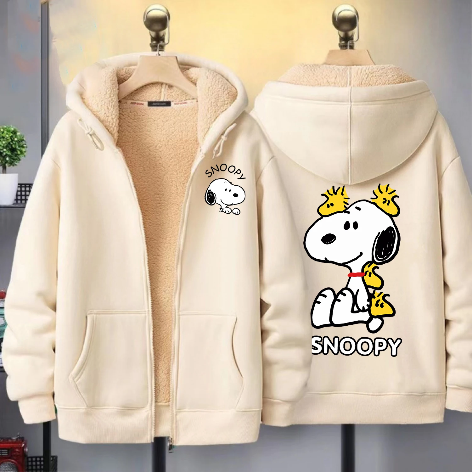 Snoopy Zip Hoodie for Adult Cute Cartoon Sweatshirt Cute Anime Clothing Fleece Coat Fashion Winter Warm Clothes Cardigan Gift