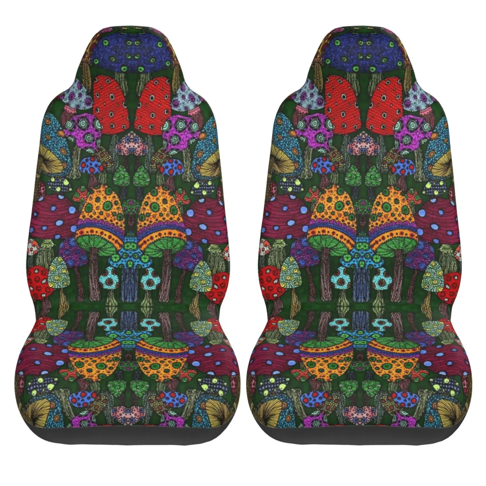 

Psychedelic Mushroom Print Front Seat Cover 2 Pcs Universal Vehicle Seat Protector Mat Covers Fit Most Cars Sedan SUV Van