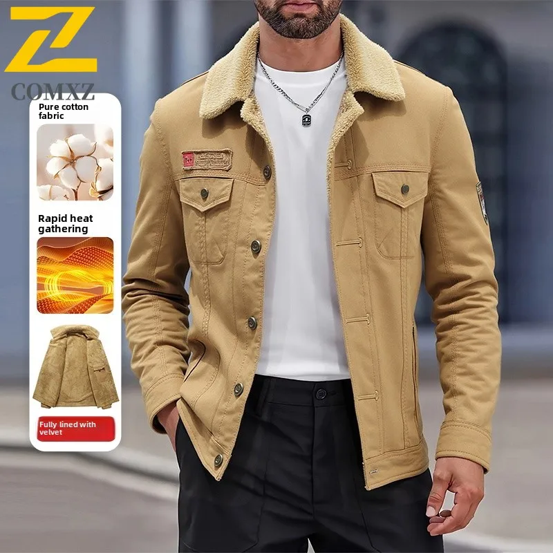 

2024, осенне-зимняя куртка, мужская модная толстая флисовая куртка в стиле хип-хоп, теплая рабочая куртка, мужская куртка-парка для пешего туризма, охоты, хлопковая морозостойкая парка