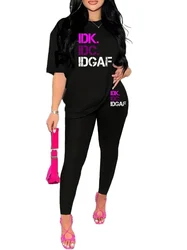 Large size letter-printed two-piece set, casual short-sleeved T-shirt and sports yoga pants, women's fitness plus size clothing