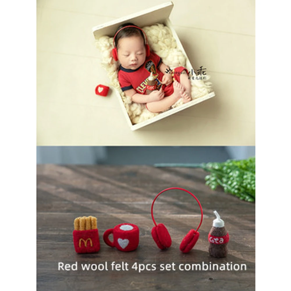 Newborn Photography Props Accessories Mini Wool Felted Headset Microphone Cookies Guitar Piano Baby Photo Shoot Toy Decoration