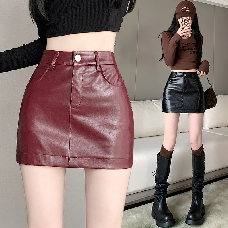 

Leather High Waist Mini Skirt Bodycon Short Skirt 2024 Women A-line Party Short Club Out Shiny Sparkle Faldas Saias