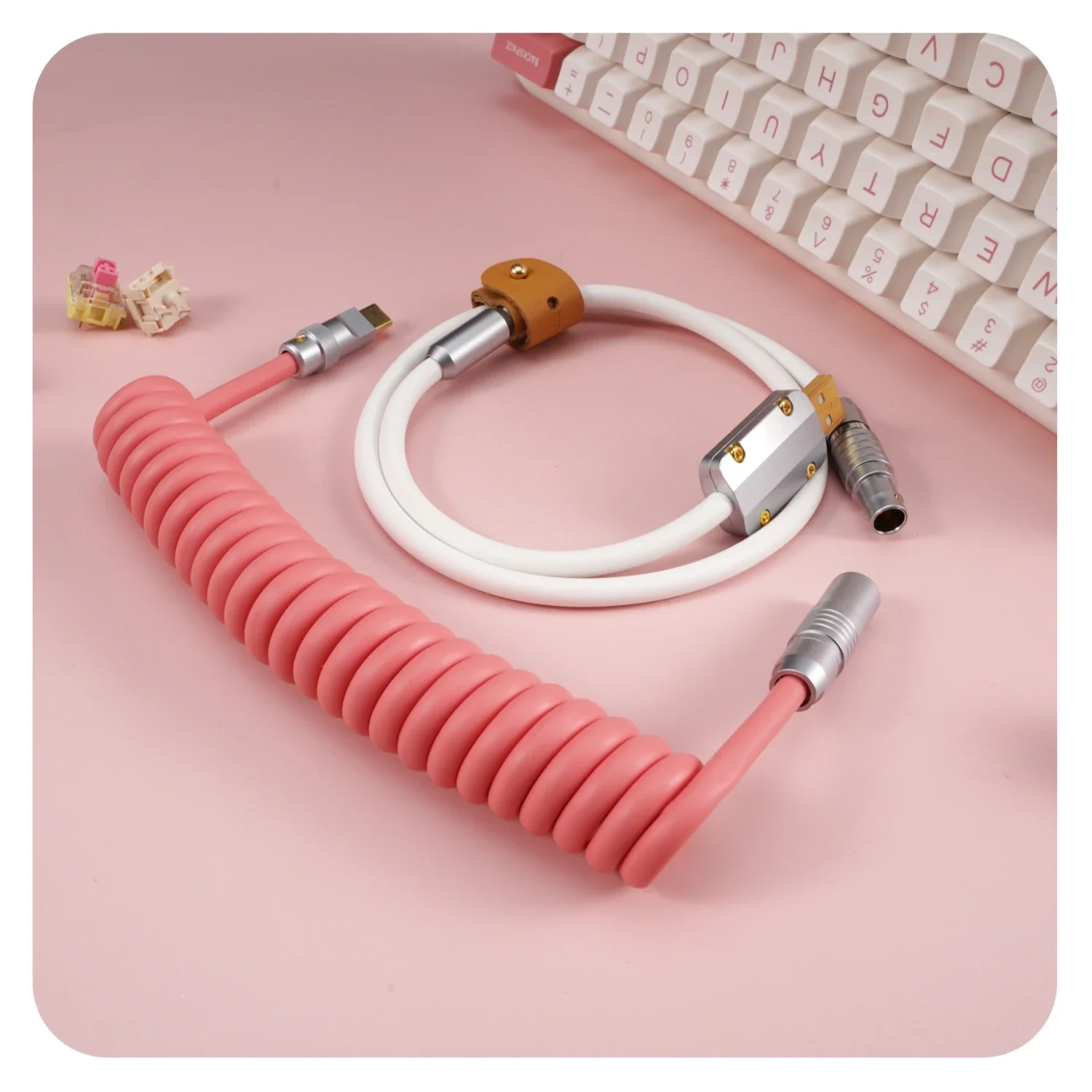 GeekCable Customized Keyboard Data Helix Rear Air Insert Super Elastic Rubber Warm pink + white