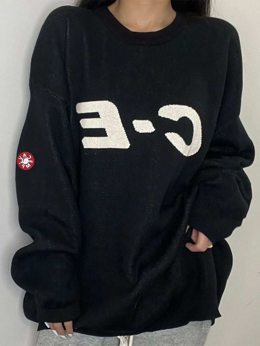 

LIFE CAVEMPT Lazy Autumn Winter Crew Ne Толстовка с большим логотипом Вязаный свитер Модный молодежный Sle Long Sve