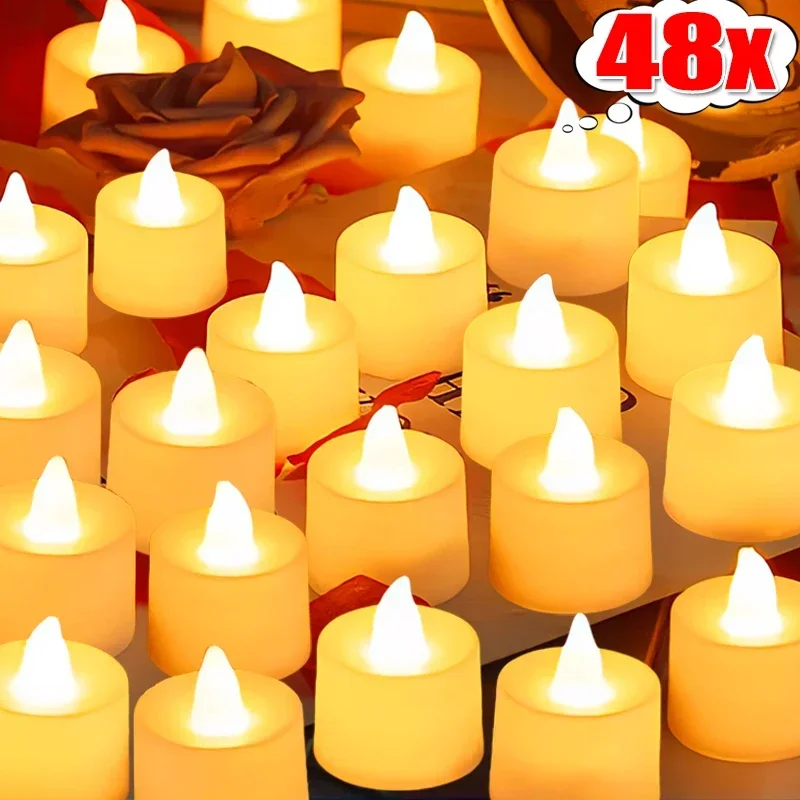 1/48PCS Heart-shape Led Candle Battery-Power Tealight Flameless Electronic Candles Christmas Wedding Party Decoration Table Lamp