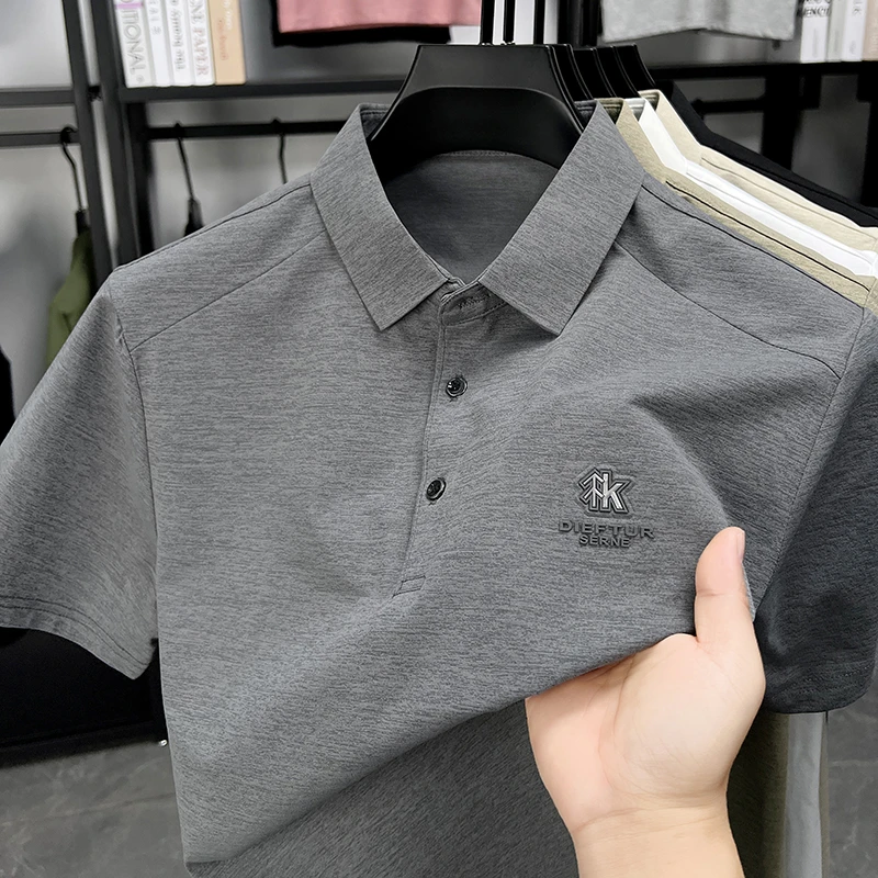 Herren-Kurzarm-Poloshirt mit gesticktem Logo, weichem, atmungsaktivem Stoff, lässiges Business-Oberteil für den täglichen Gebrauch. – Detail 6