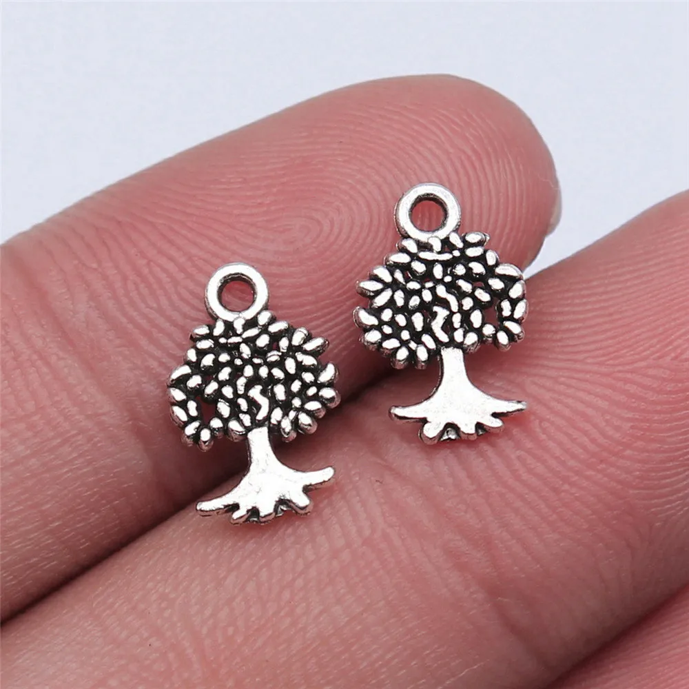 40pcs/lot 13x8mm Tree Charms For Jewelry Making Antique Silver Color 0.51x0.31inch