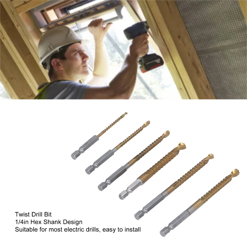 6pcs 3-8mm Sizes Twist Drill Bit Set 1/4in Hex Shank 135 Degree Split Point Hex Shank Drill Bits Serrated Side Cutting