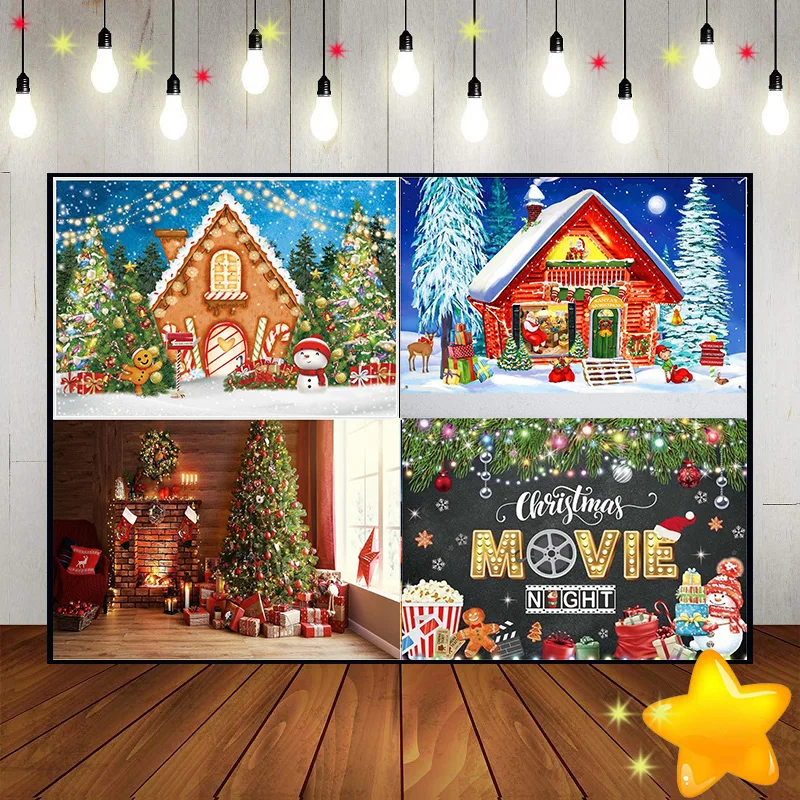 Merry Christmas Xmas Home Party Background Baby Shower Fireplace Photo Claus Gingerbread House Custom Birthday Backdrop Village