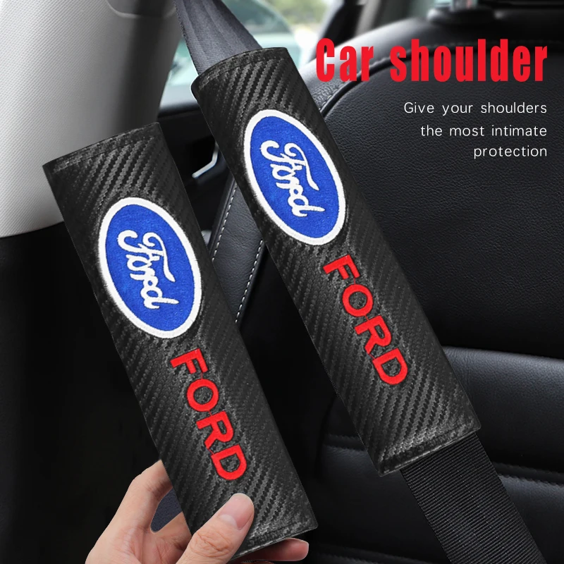 1/2PCS Car Logo Seat Belt Shoulder Pad Leather Protector Pad For Ford Fiesta ST Focus Edition Puma X Mondeo Ecosport Accessories - view 6