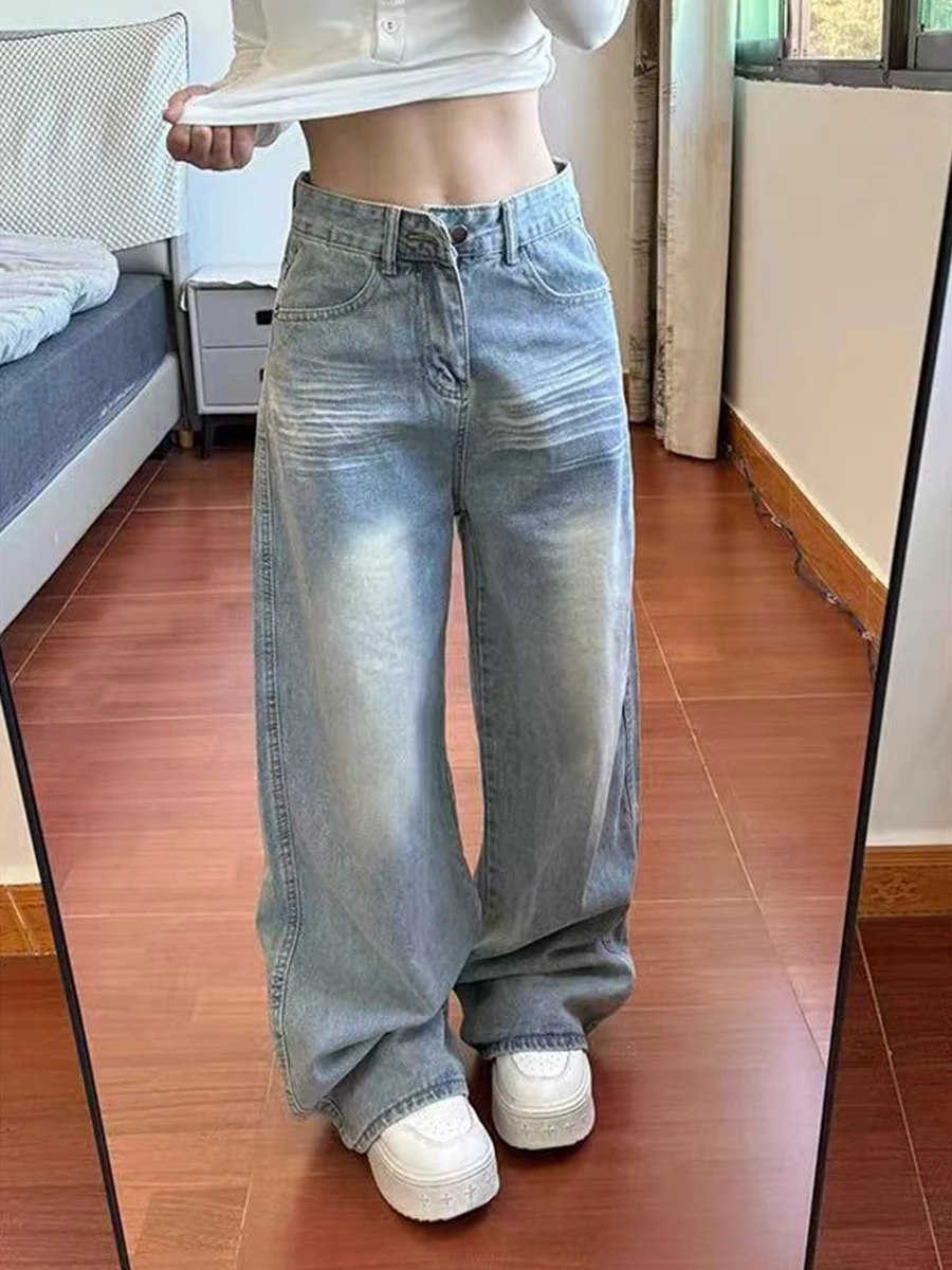 

Джинсы американского стиля больших размеров для женщин: осенне-зимние, с низкой посадкой, прямые, широкие штанины, для фигуры типа «груша»