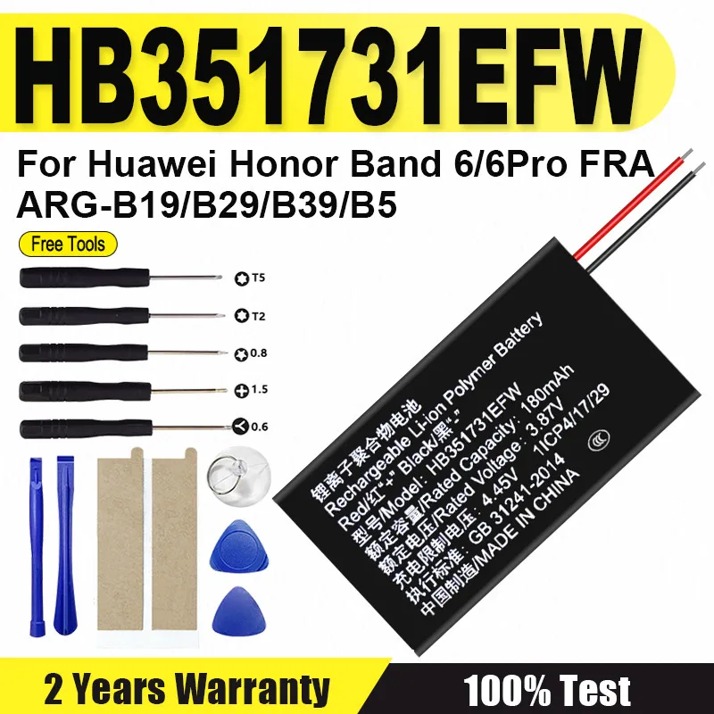 

Battery HB351731EFW For Huawei Honor Band 6/6Pro FRA/ARG-B19/B29/B39/B59 batteries Watch Replacement Batteries 180mAh +Tools