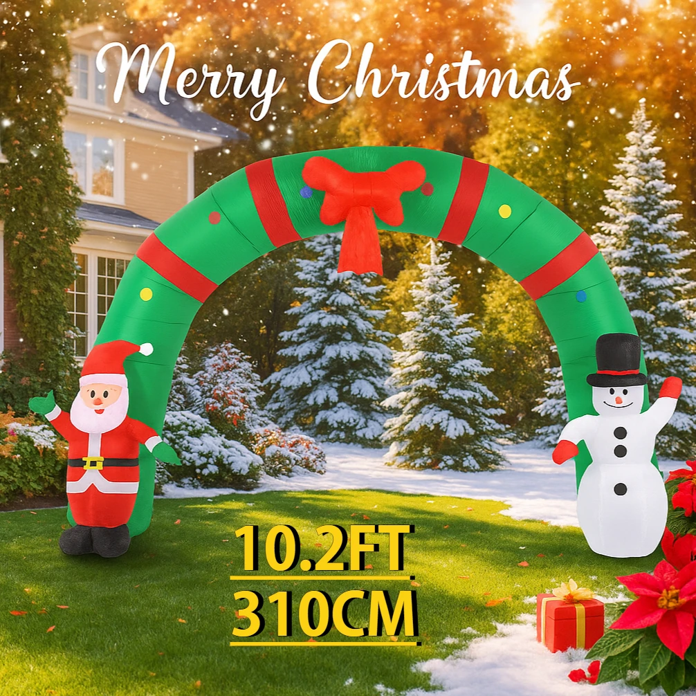 

10.2FT Inflatable Toy Arch Snowman Santa Xmas Yard Lawn Garden Party Decor With LED Lights Christmas Home Supplie Ornament Gift