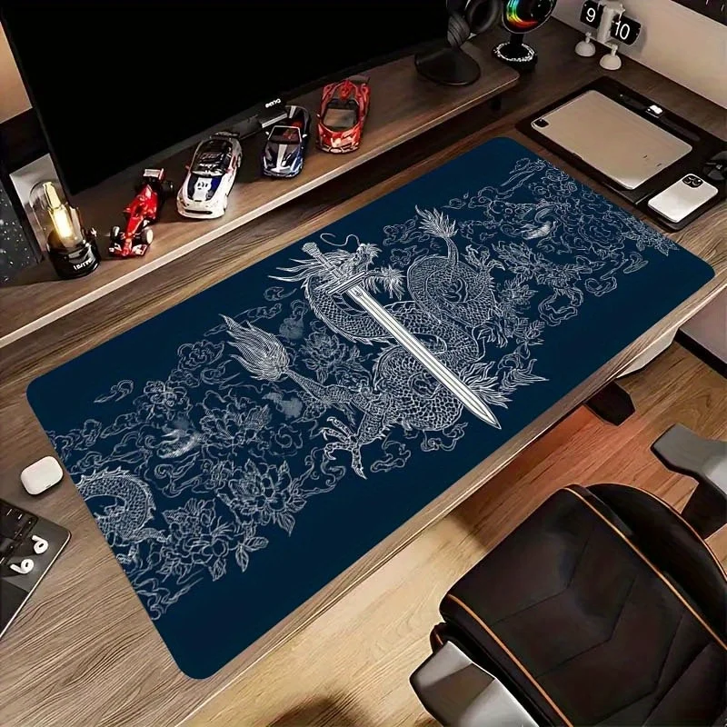 Dragon Sword Sketch Pattern Extended Gaming Mouse Pad Precision Stitched Office Desk Mat Non-Slip Rubber Base