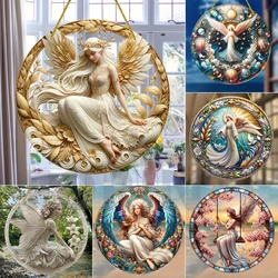 Gorgeous Religious Angel Elf Girl Sun Catcher Acrylic Round Sign,Translucen Plate Decor for Garden,Home,Room Porch-Wall Art