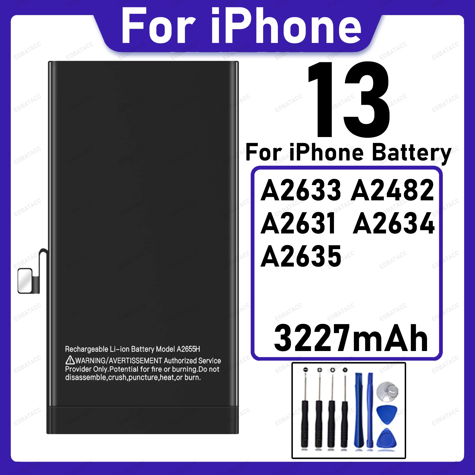 High Capacity Replacement Battery For iPhone 13 3227mAh A2633 A2482 A2631 A2634 A2635 Safe Stable Long Standby Phone Battery