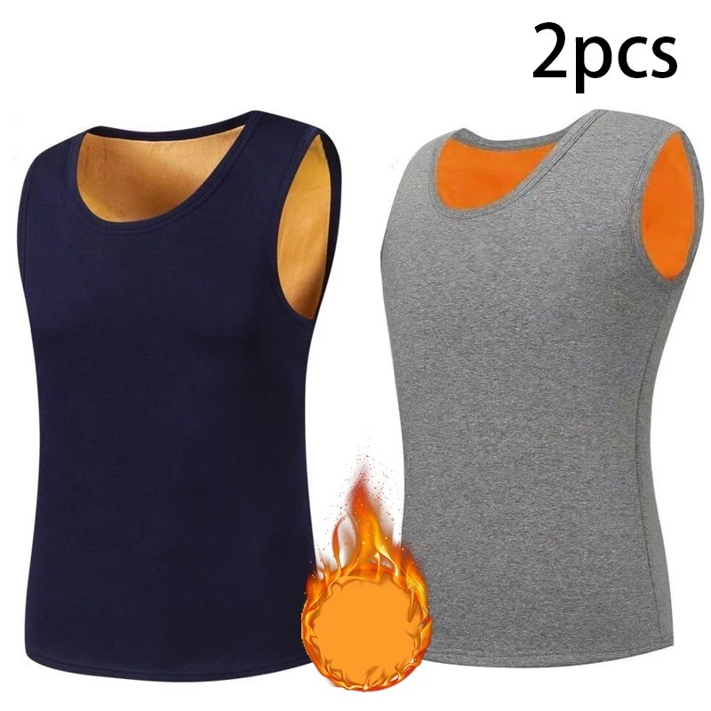 2pcs Men Thermal Underwear Man Sleeveless Vest Autumn WinterThermo Lingerie Men's Warm Top Thickening Thermo Vest Undershirt