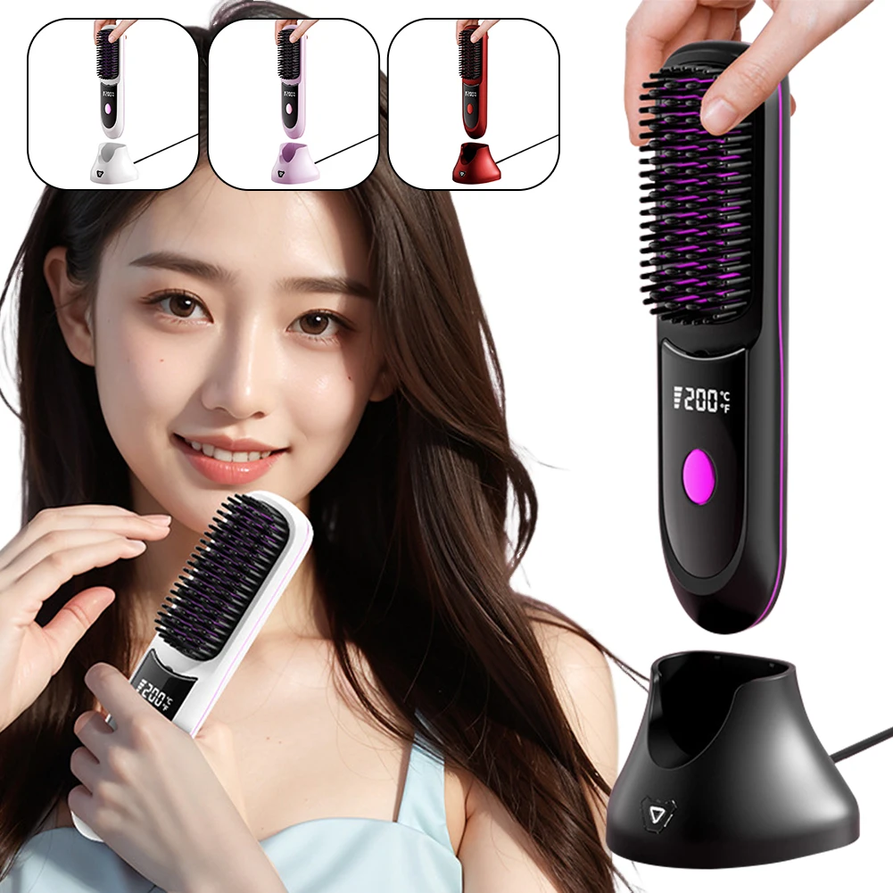 

New S9 Portable Cordless Rechargeable Hair Wireless Straightener Comb Digital Display Temperature Adjustables Lightweight Comb
