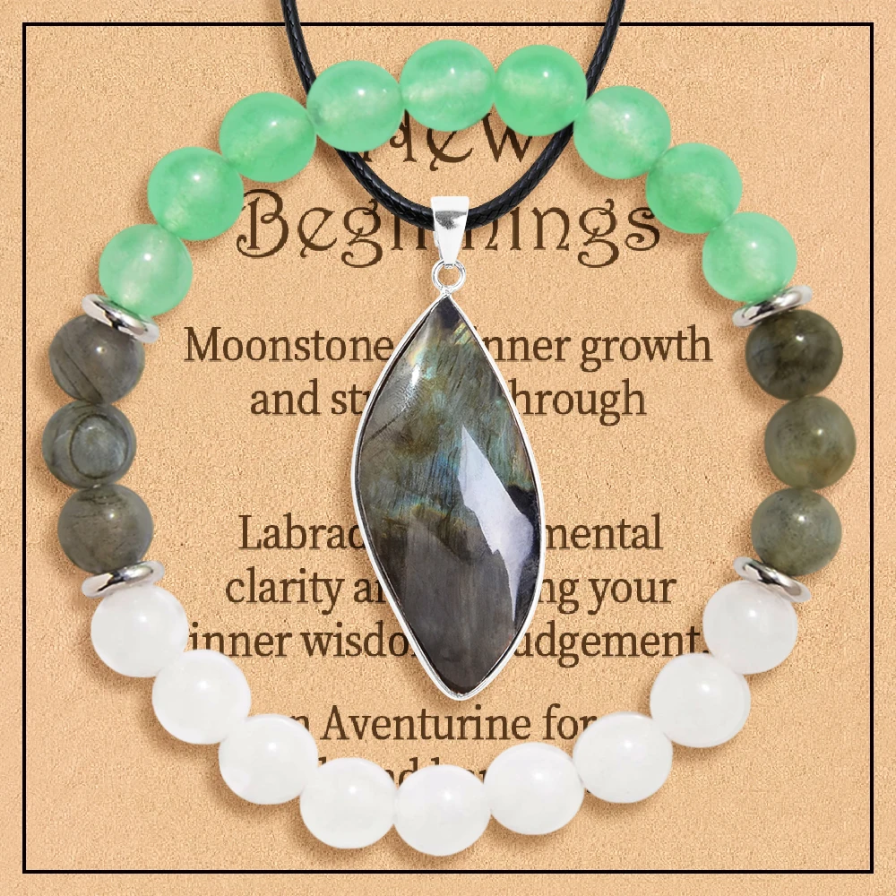 2PCS New Start Crystal Jewelry Set: Empowering Inner Growth, Clear Thinking, Handmade Women's Healing Gem Set