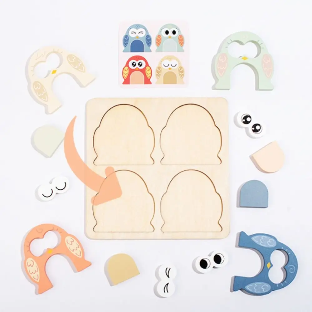 Intelligence Game Baby Wooden Puzzle Toy Owl Face Changing Educational Animals Puzzle Board Jigsaw Game Cartoon 3D Puzzle Toys