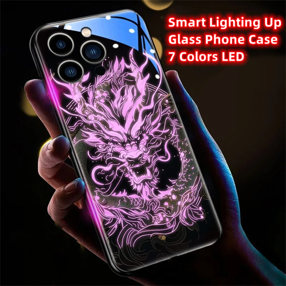 Aggressive Black Dragon Luminous Phone Case LED Light Glass Shockproof Cover For iPhone Air 17 16 15 14 13 12 11 Pro Max Plus view 3
