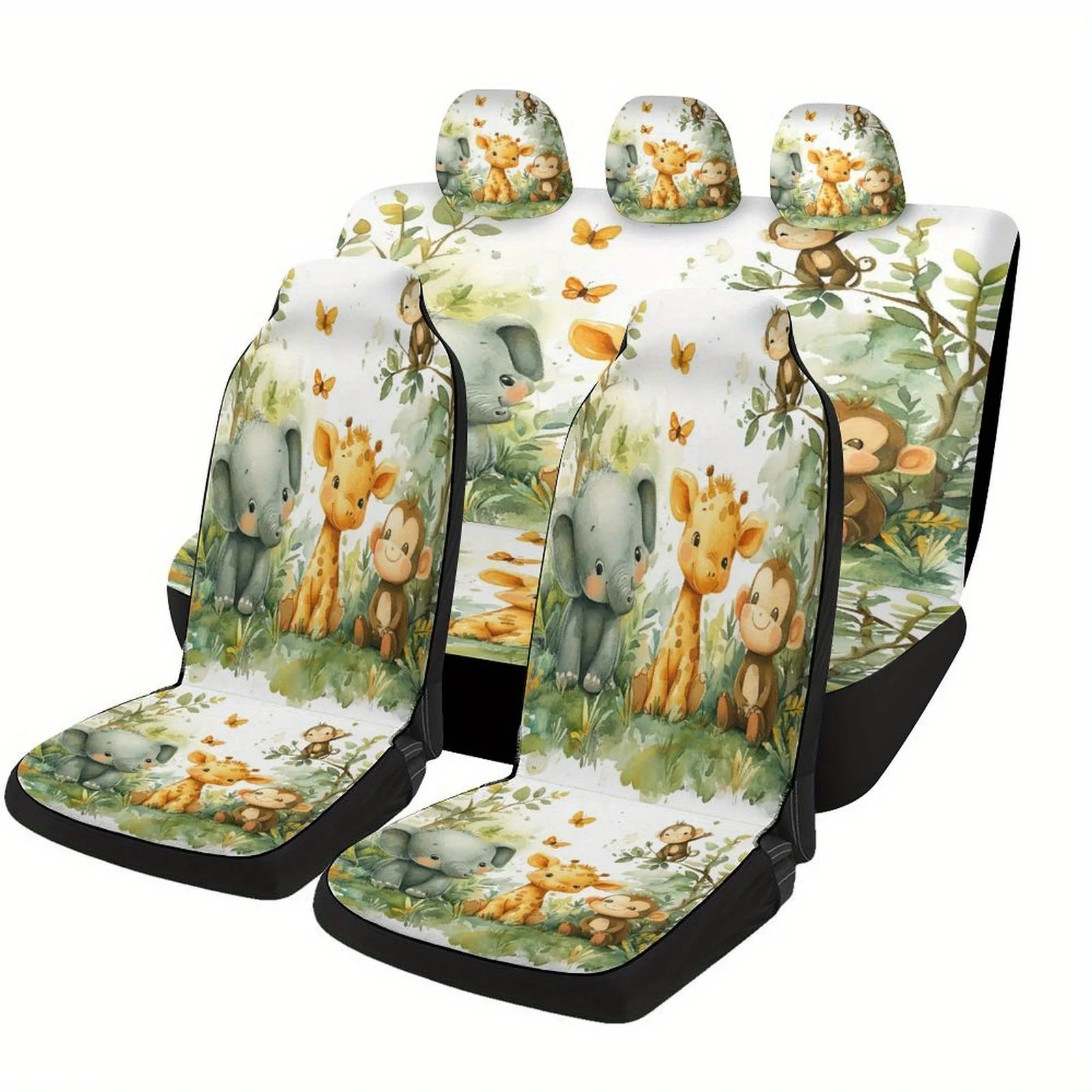Fit For Most Cars Forest Friends Themed Car Seat Cover Set - Heavy-Duty Protector With Cute Woodland Animals (Fox,, Birds), Mach