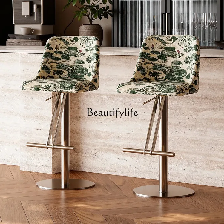 Chaise de bar rétro française, tabouret haut de maison, chaise à dossier relevable en acier inoxydable