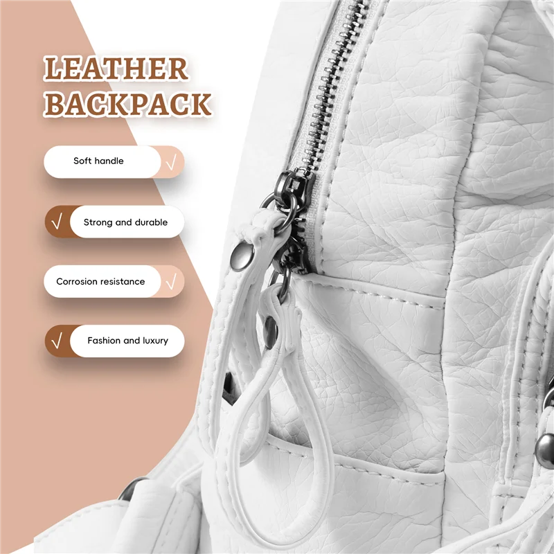 

ABRT-Women's Soft Leather Casual School Bag Washed Leather Backpack Girl Travel Small School Bag